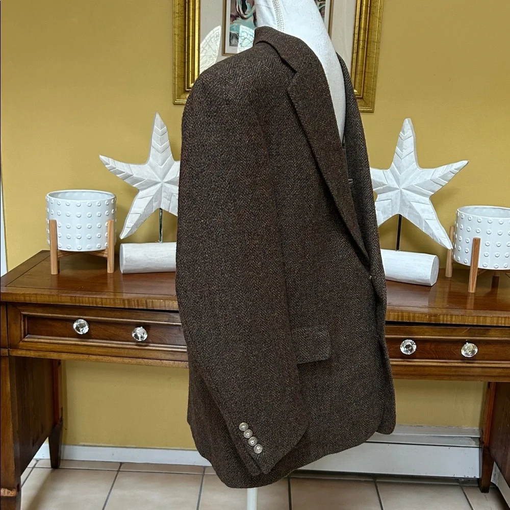 Vtg 100% Pure Scottish Wool Brown Harris Tweed Herringbone Sport Coat by GANT